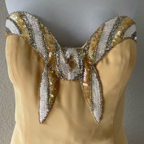 Vintage Butter Yellow Oleg Cassini BlackTie Cocktail Dress Size 6 - Picture 3 of 7